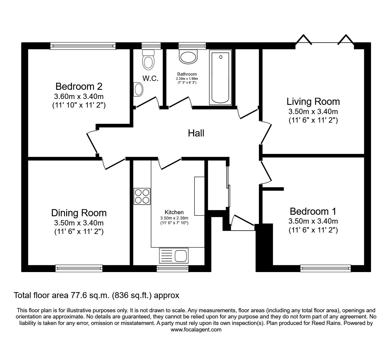 Floorplan of 3 bedroom Flat for sale, De Mowbray Court, Askham Richard, York, YO23