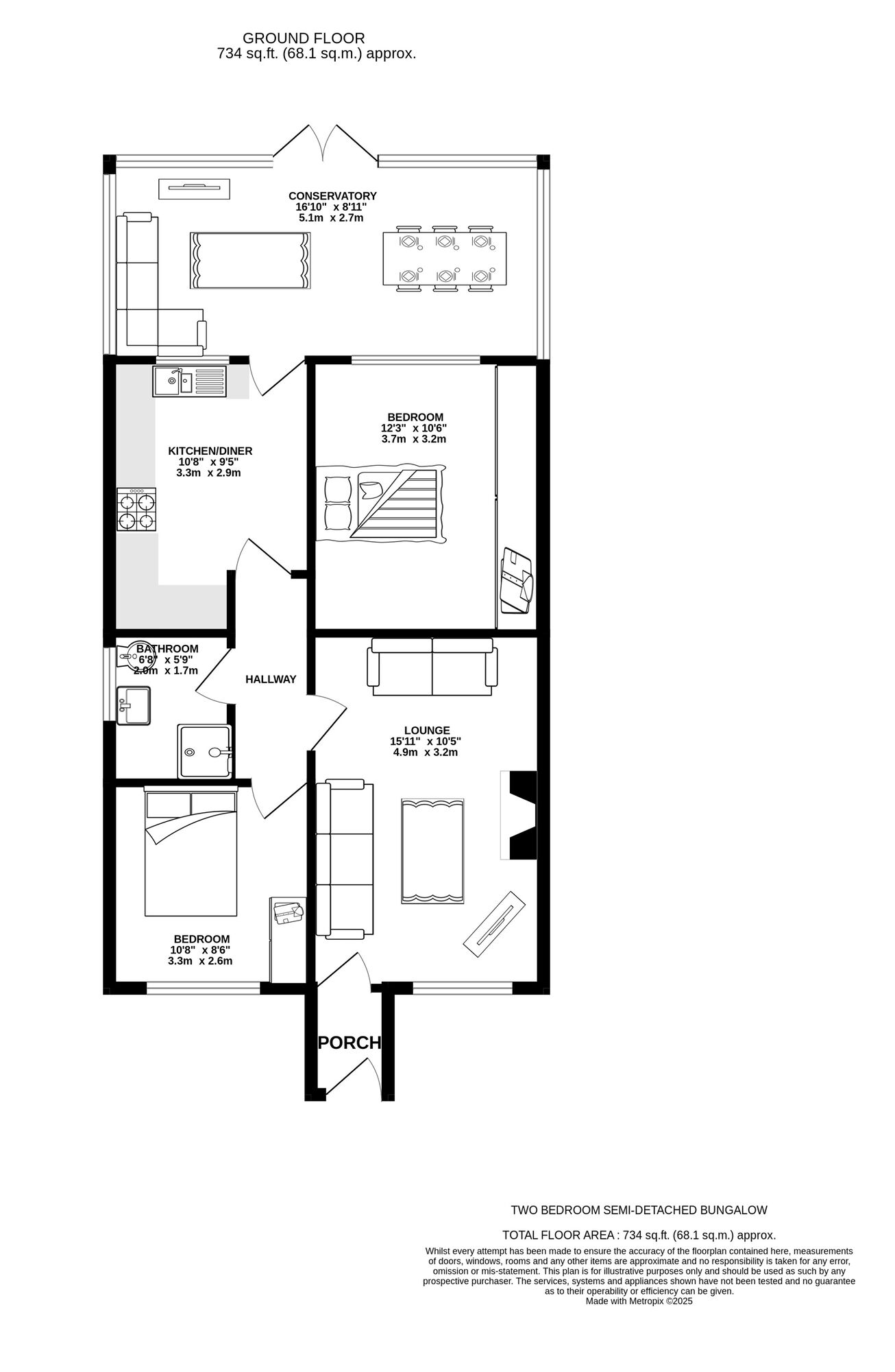 Floorplan of 2 bedroom Semi Detached Bungalow for sale, Knowle Avenue, Ashton-under-Lyne, Greater Manchester, OL7