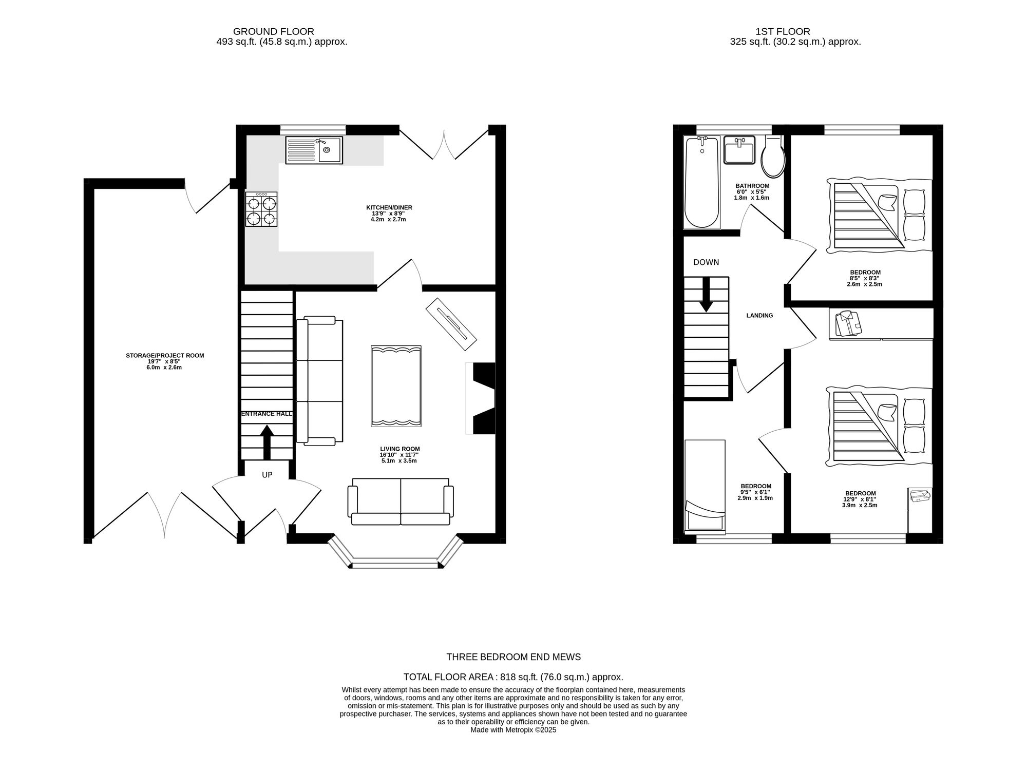 Floorplan of 3 bedroom End Terrace House for sale, Marshall Court, Ashton-under-Lyne, Greater Manchester, OL6