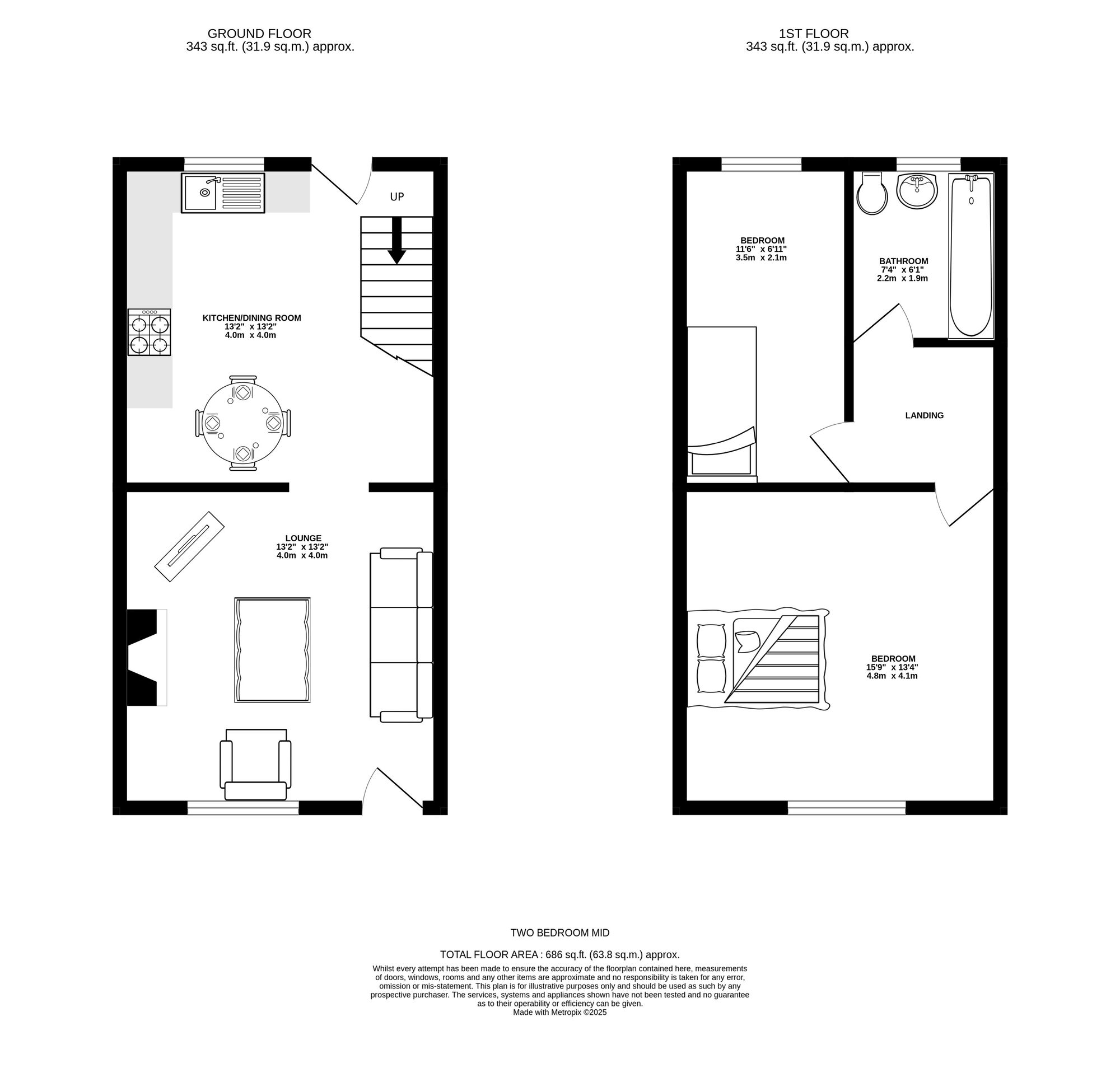 Floorplan of 2 bedroom Mid Terrace House for sale, Queen Street, Ashton-under-Lyne, Greater Manchester, OL6