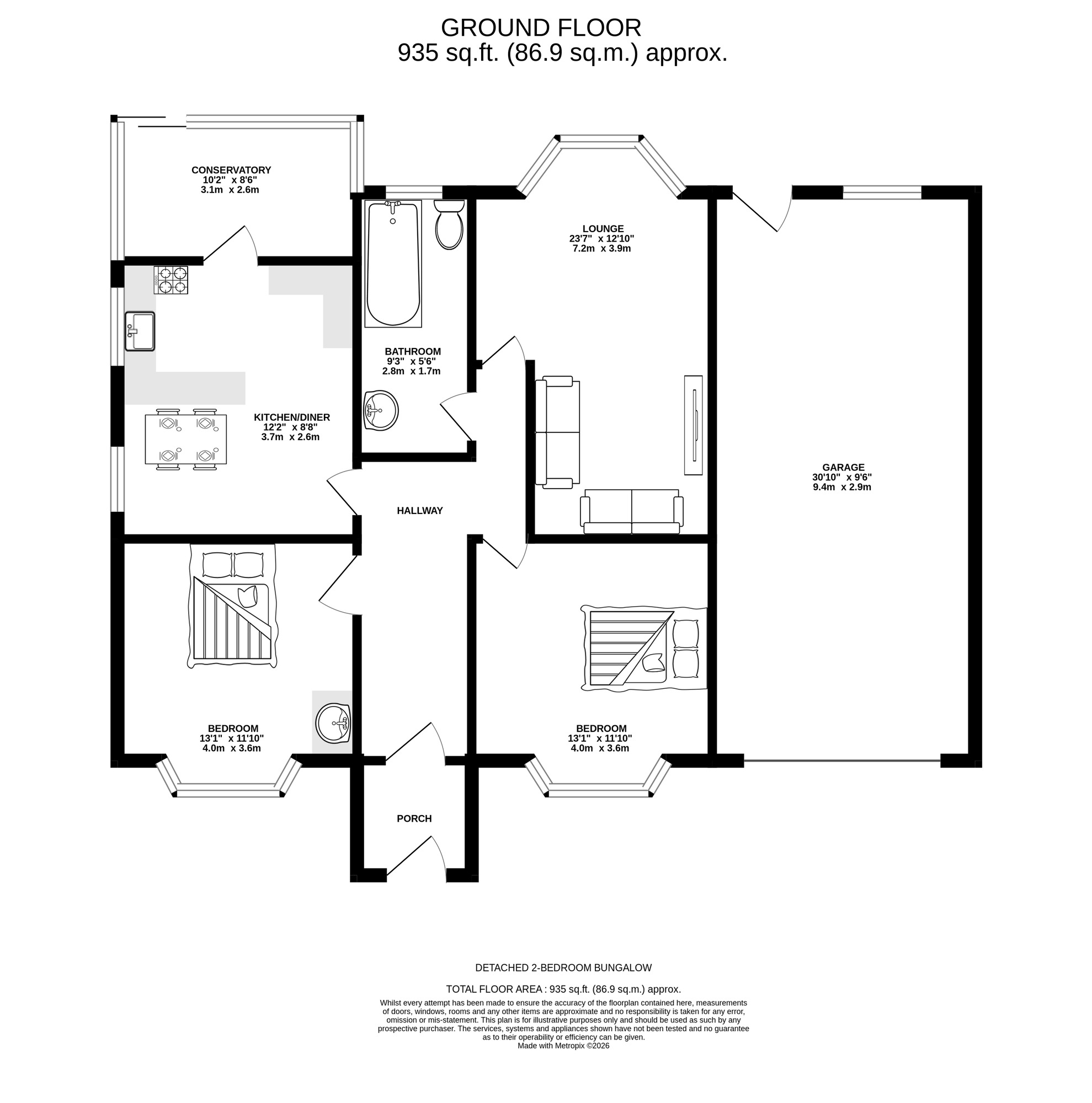 Floorplan of 2 bedroom Detached Bungalow for sale, Wood Lane, Ashton-under-Lyne, Greater Manchester, OL6