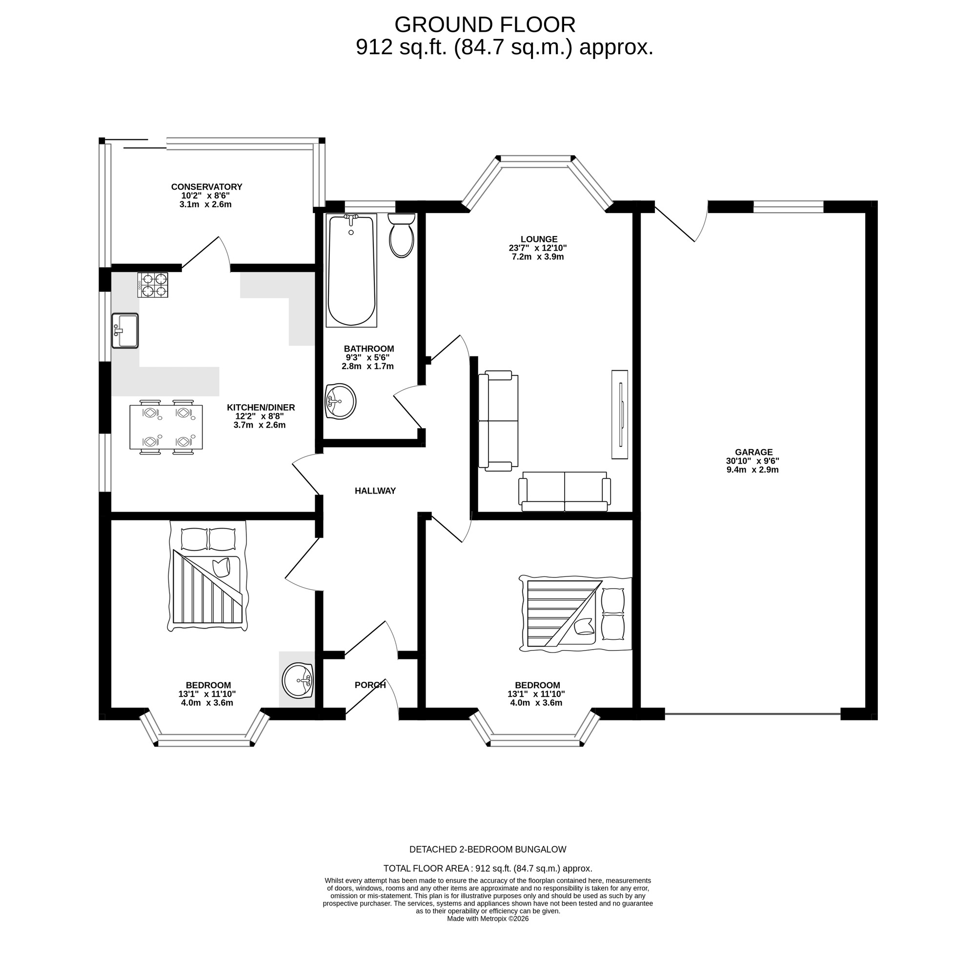 Floorplan of 2 bedroom Detached Bungalow for sale, Wood Lane, Ashton-under-Lyne, Greater Manchester, OL6