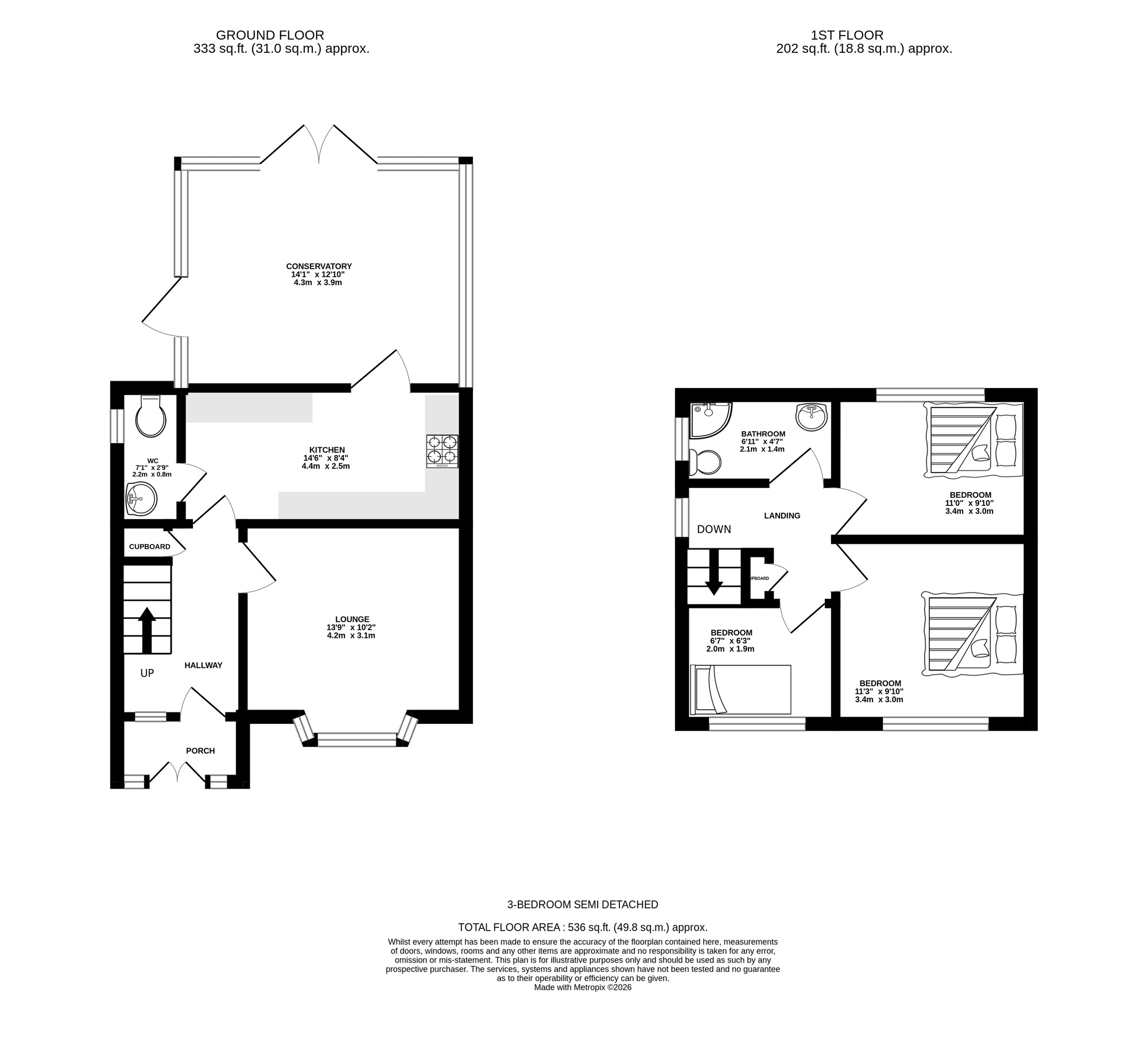 Floorplan of 3 bedroom Semi Detached House for sale, Hurst Bank Road, Ashton-under-Lyne, Greater Manchester, OL6