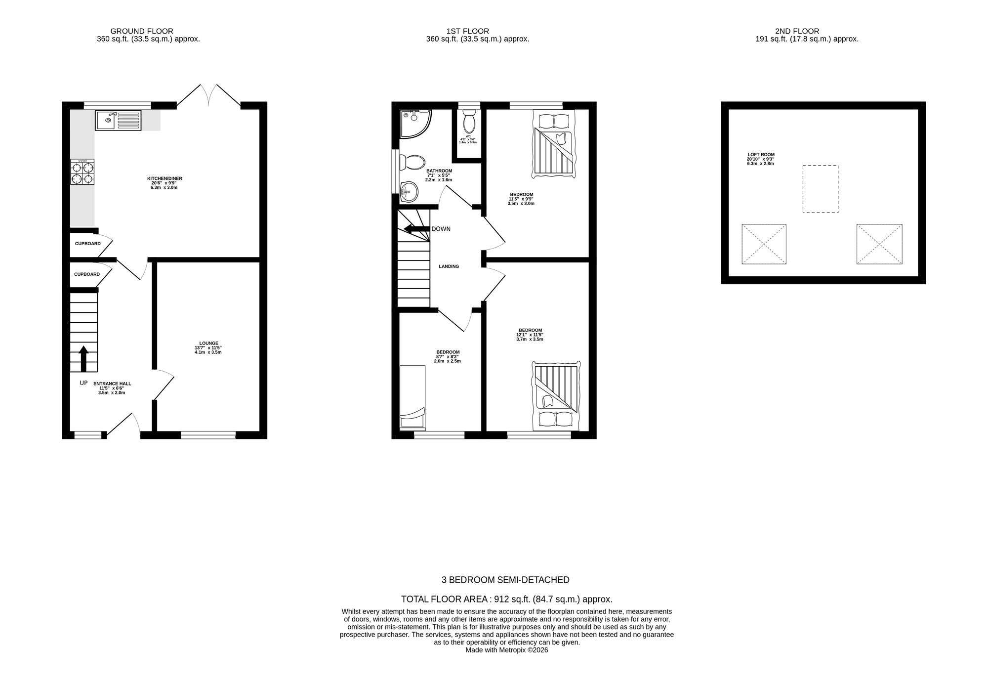 Floorplan of 3 bedroom Semi Detached House for sale, Knowle Avenue, Ashton-under-Lyne, Greater Manchester, OL7