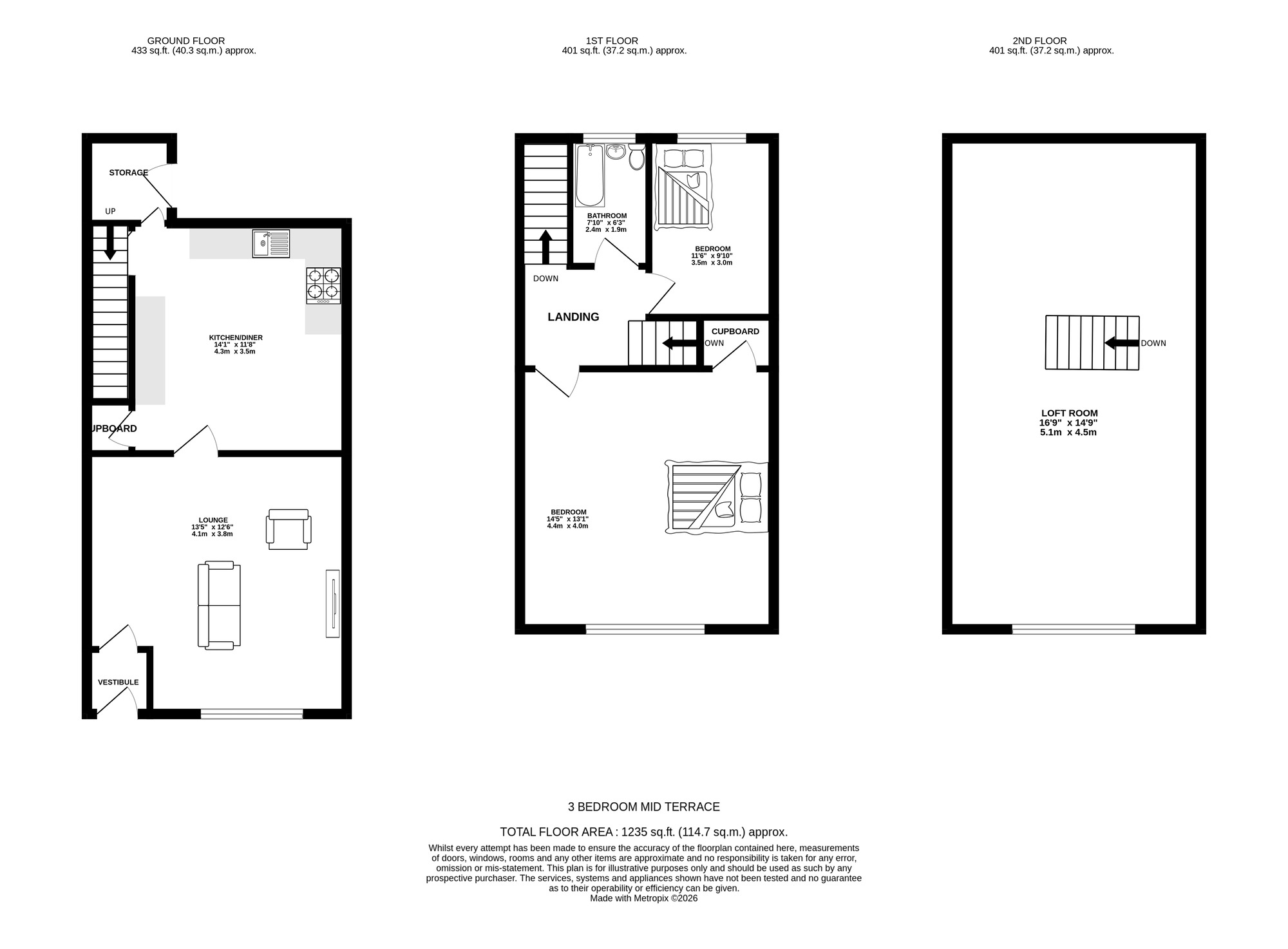 Floorplan of 2 bedroom Mid Terrace House for sale, Camberwell Street, Oldham, Greater Manchester, OL8
