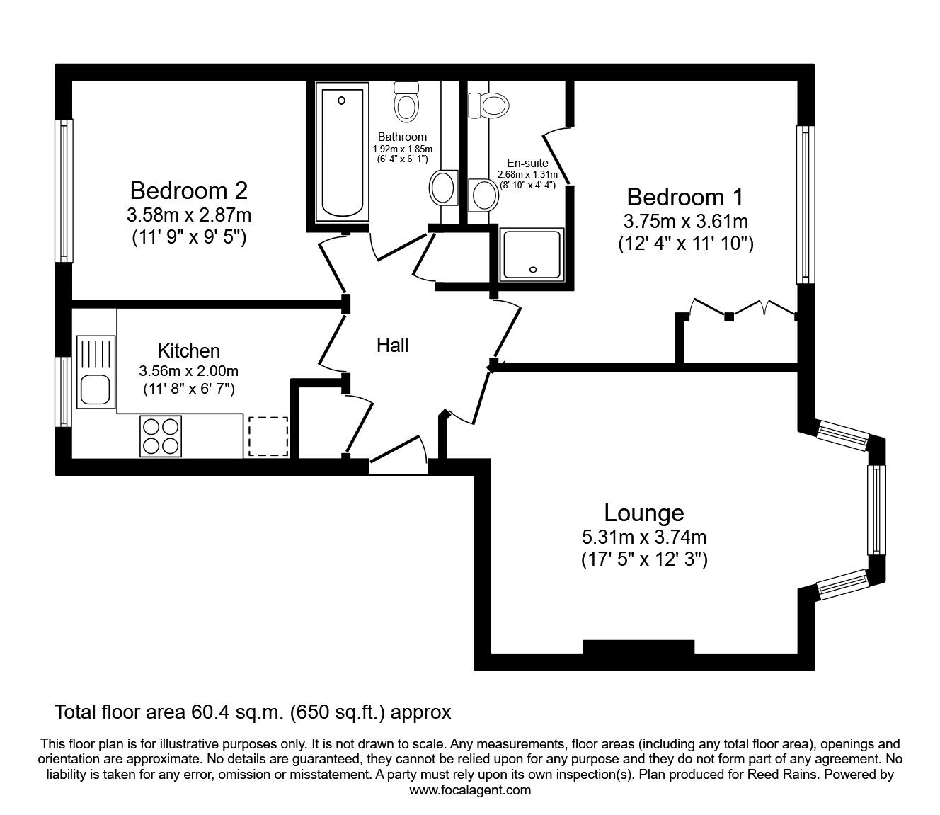 Floorplan of 2 bedroom Flat to rent, Brampton Drive, Bamber Bridge, Preston, PR5