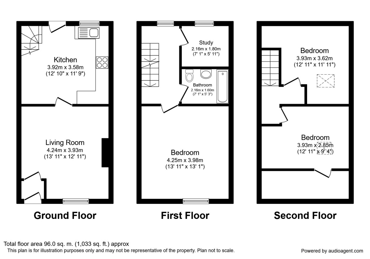 Floorplan of 3 bedroom Mid Terrace House to rent, Moon Street, Bamber Bridge, Preston, PR5