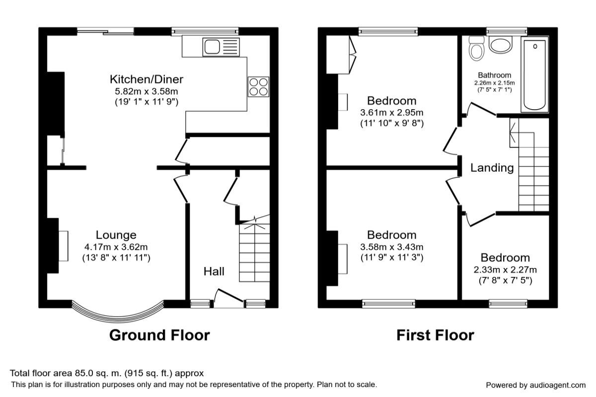 Floorplan of 3 bedroom Mid Terrace House to rent, Brownedge Road, Lostock Hall, Preston, PR5