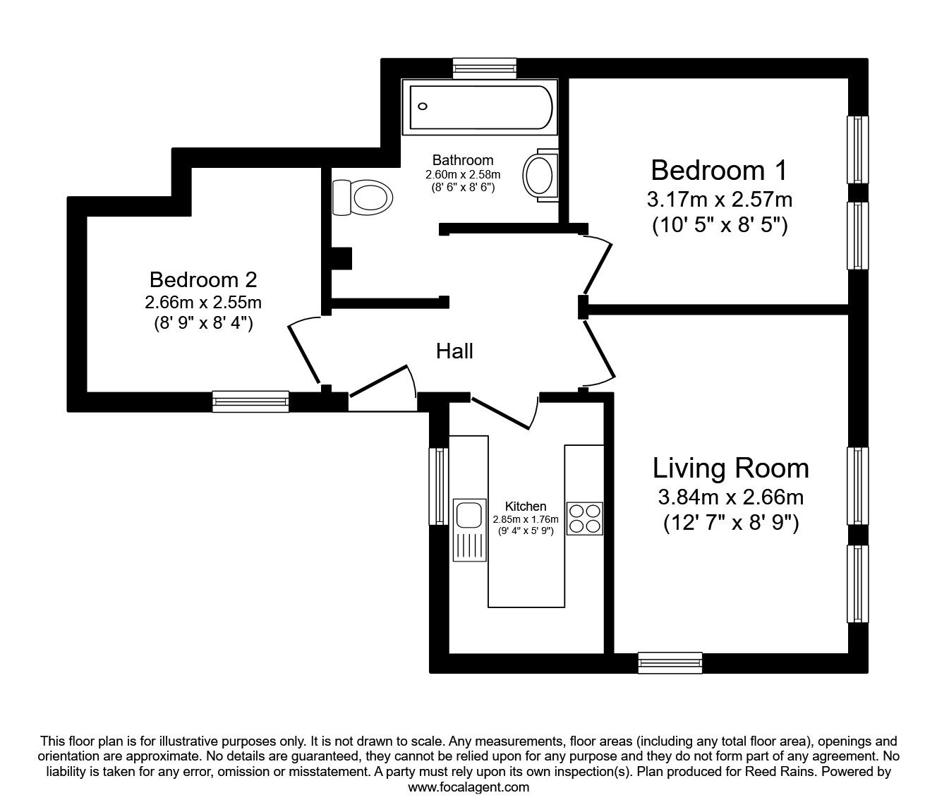 Floorplan of 2 bedroom Flat to rent, Kings Croft, Walton-Le-Dale, Preston, PR5