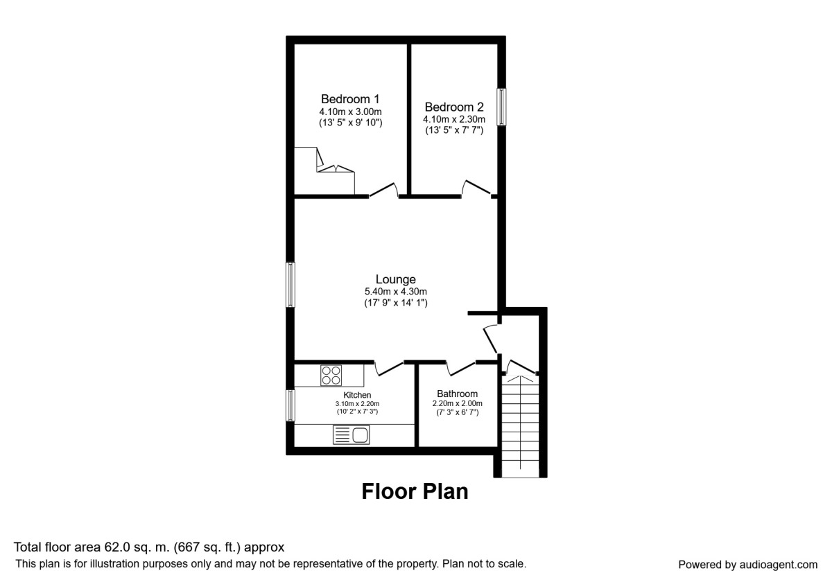 Floorplan of 2 bedroom Flat to rent, Gregson Lane, Hoghton, Preston, PR5