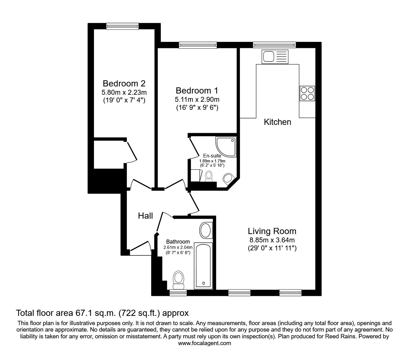 Floorplan of 2 bedroom Flat to rent, Halliwell Heights, Walton-le-Dale, Preston, PR5