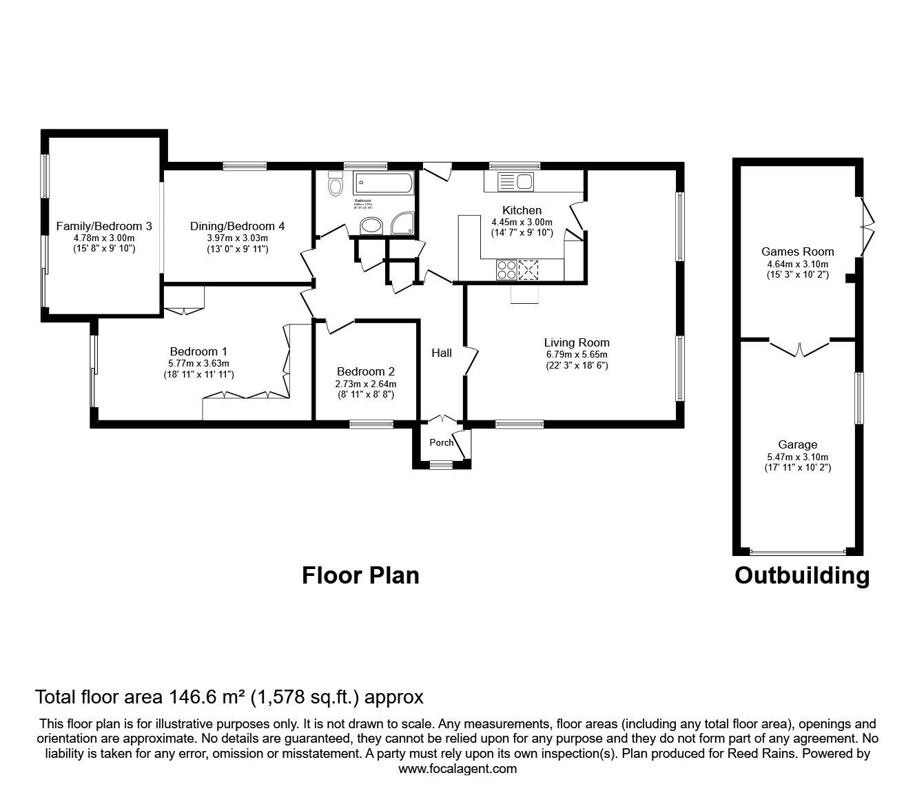 Floorplan of 3 bedroom Detached Bungalow for sale, Preston New Road, Samlesbury, Lancashire, PR5