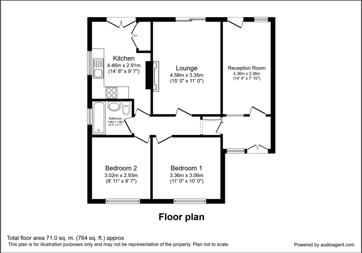 Floorplan of 2 bedroom Detached Bungalow for sale, Duddle Lane, Walton-le-Dale, Lancashire, PR5