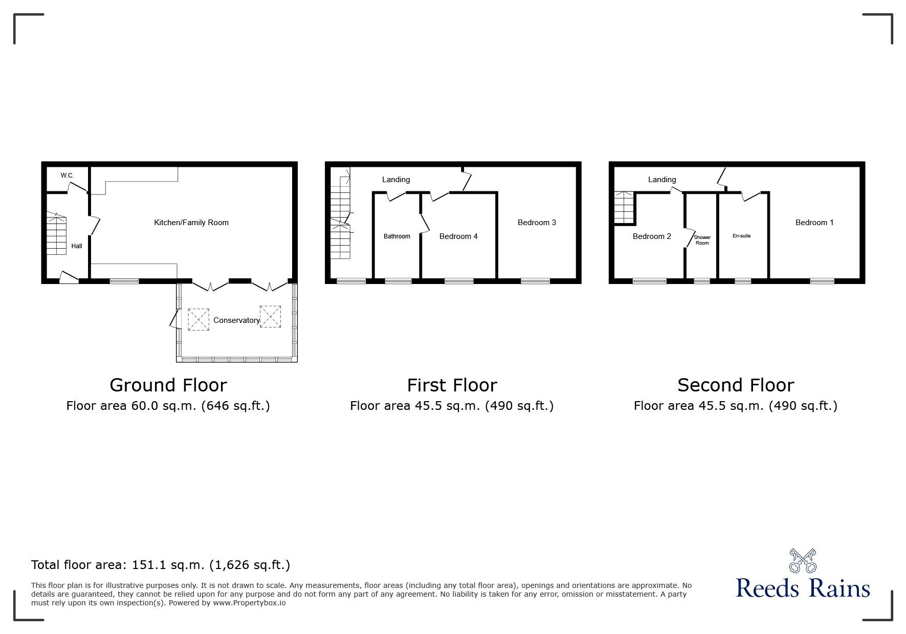 Floorplan of 3 bedroom End Terrace House for sale, Dean Court, Bamber Bridge, Lancashire, PR5