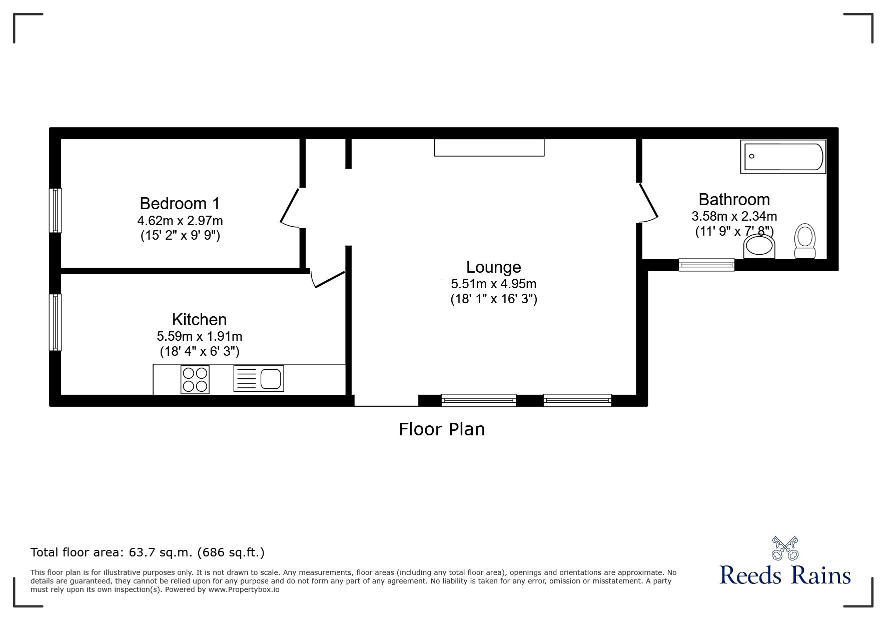 Floorplan of 1 bedroom Flat to rent, Station Road, Bamber Bridge, Lancashire, PR5
