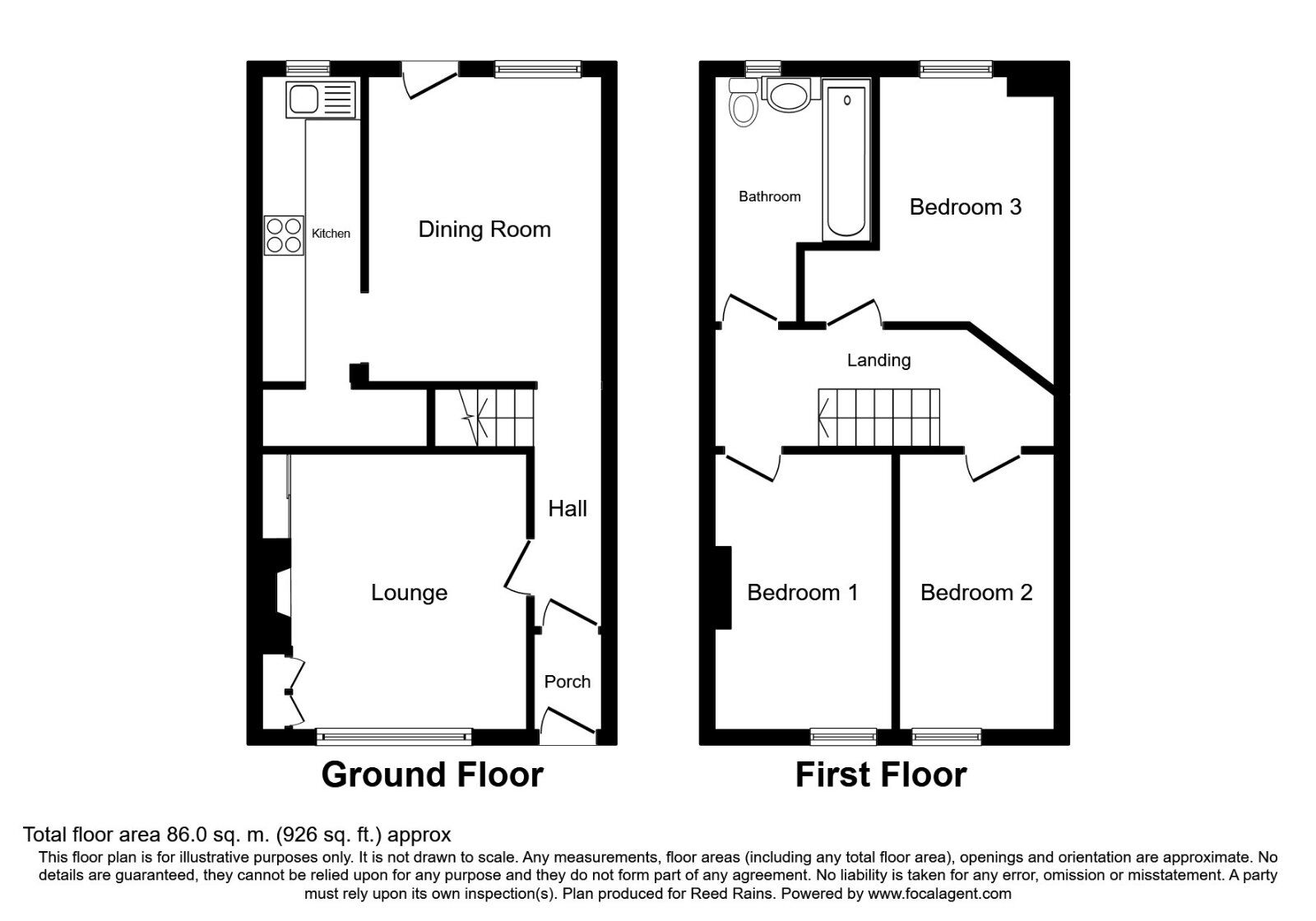 Floorplan of 3 bedroom Mid Terrace House to rent, Bridge Terrace, Walton-Le-Dale, Preston, PR5