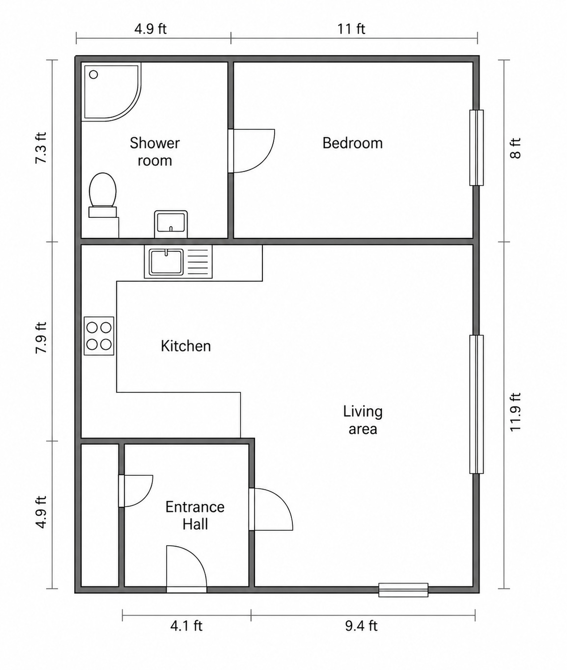 Floorplan of 1 bedroom Mid Terrace Bungalow to rent, Bloomfield Grange, Penwortham, Lancashire, PR1