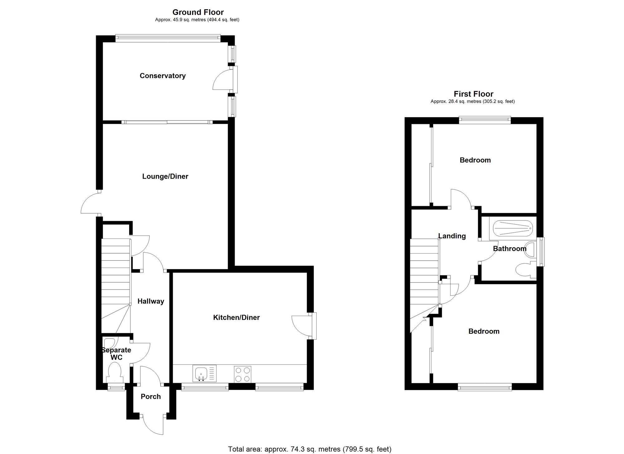 Floorplan of 2 bedroom Semi Detached House for sale, Pebblebrook Way, Bedworth, Warwickshire, CV12