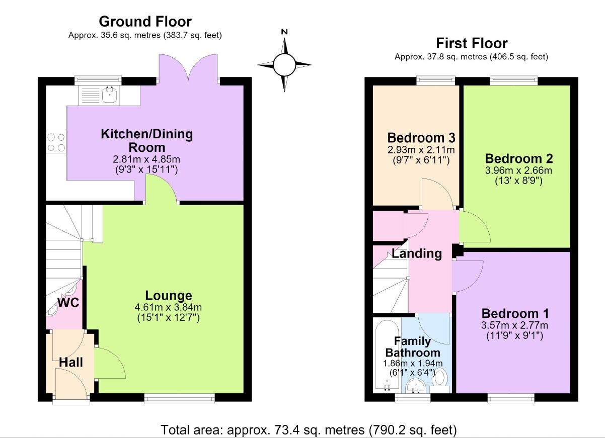 Floorplan of 3 bedroom Semi Detached House for sale, Doulton Court, Bedworth, Warwickshire, CV12
