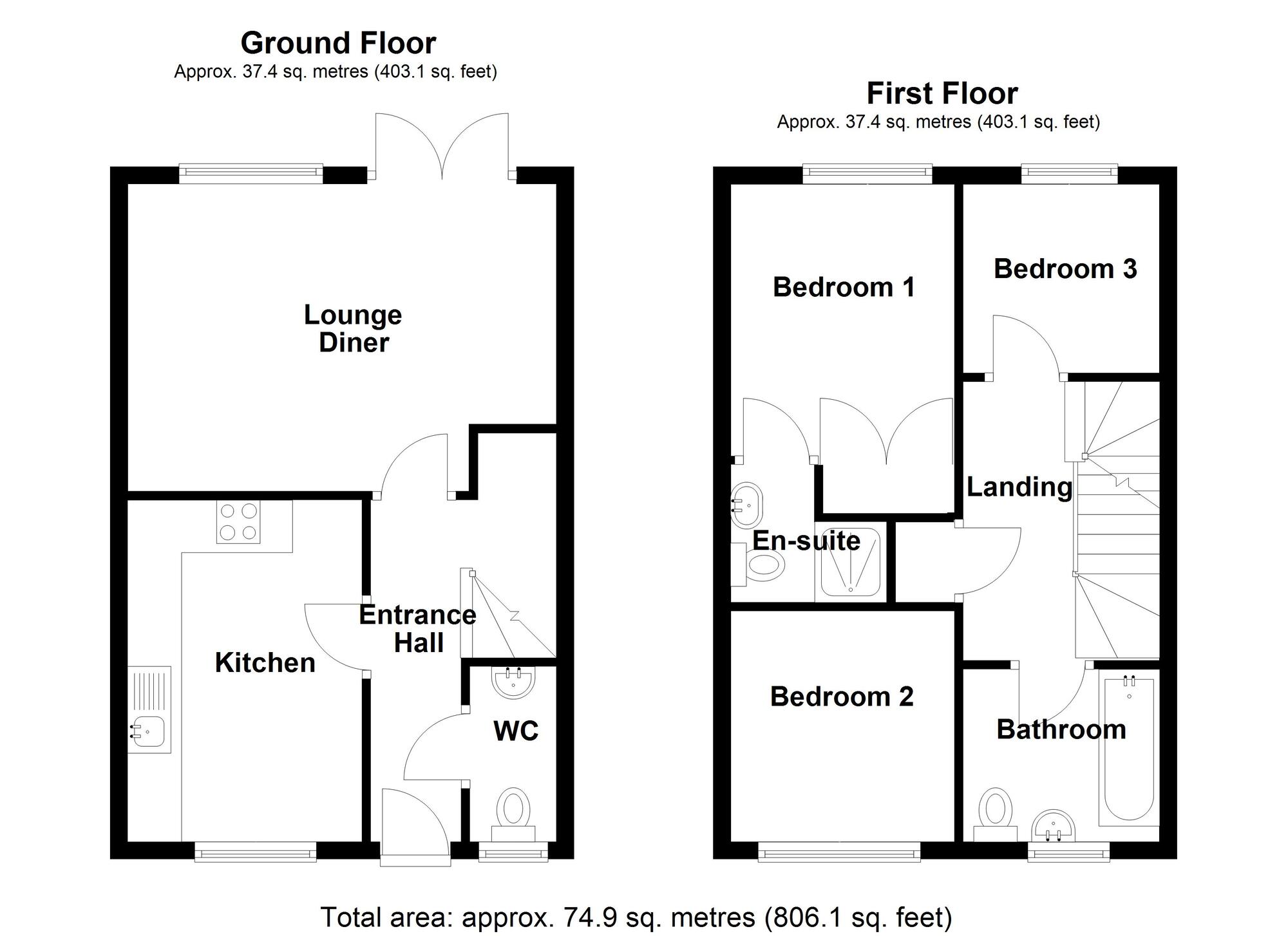 Floorplan of 3 bedroom Semi Detached House for sale, Bermuda Road, Nuneaton, Warwickshire, CV10