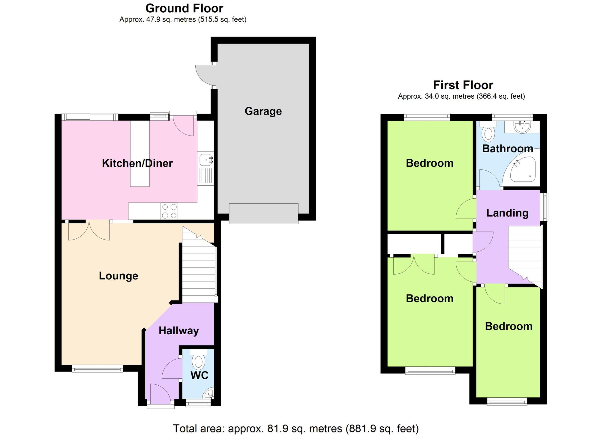 Floorplan of 3 bedroom Semi Detached House for sale, Celandine Way, Bedworth, Warwickshire, CV12