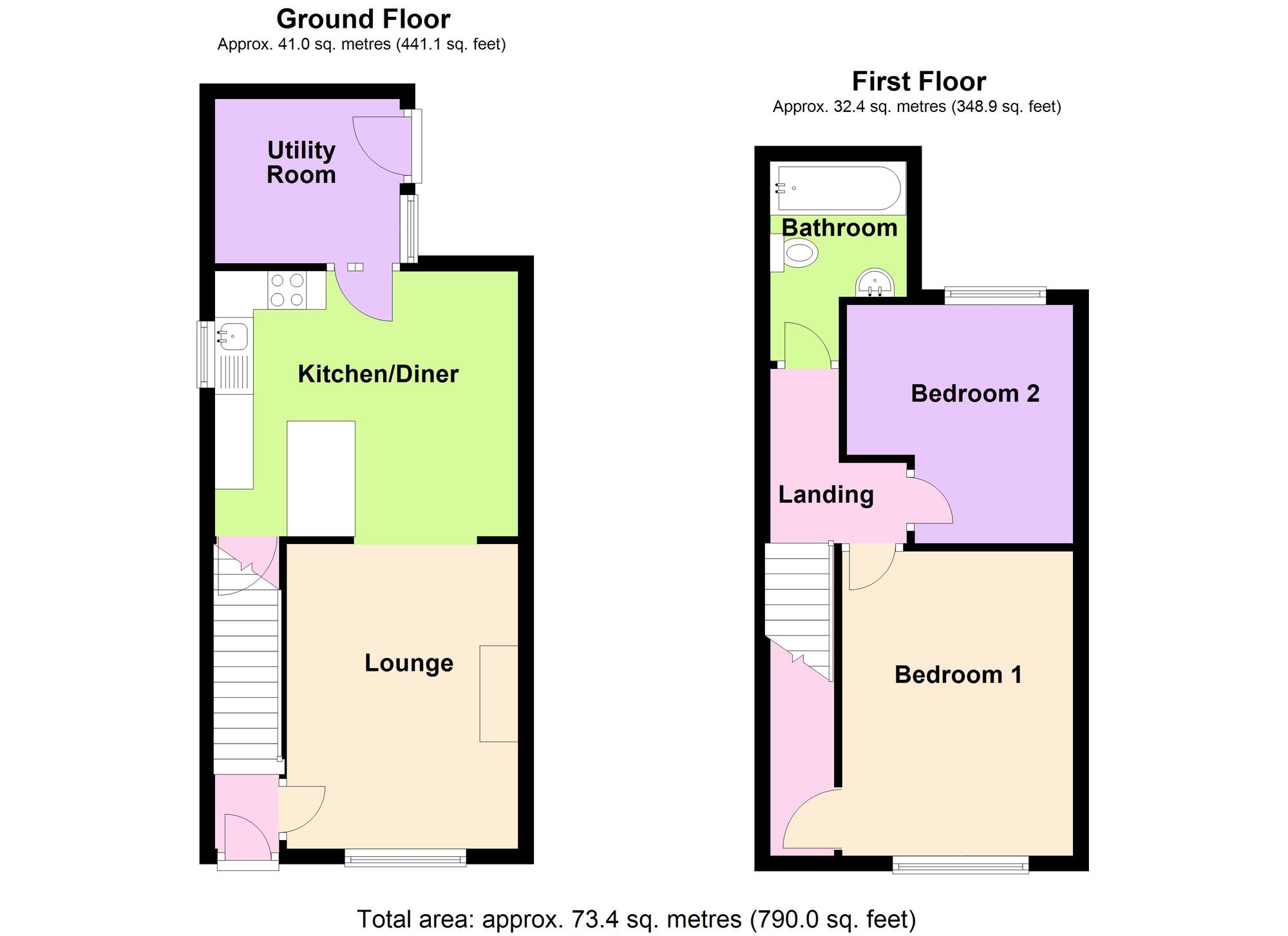 Floorplan of 2 bedroom Semi Detached House for sale, Evans Close, Bedworth, Warwickshire, CV12