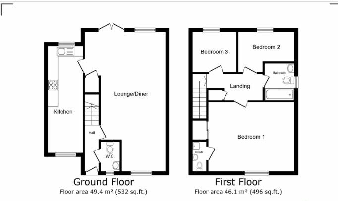 Floorplan of 3 bedroom Link Detached House for sale, Honeysuckle Close, Bedworth, Warwickshire, CV12