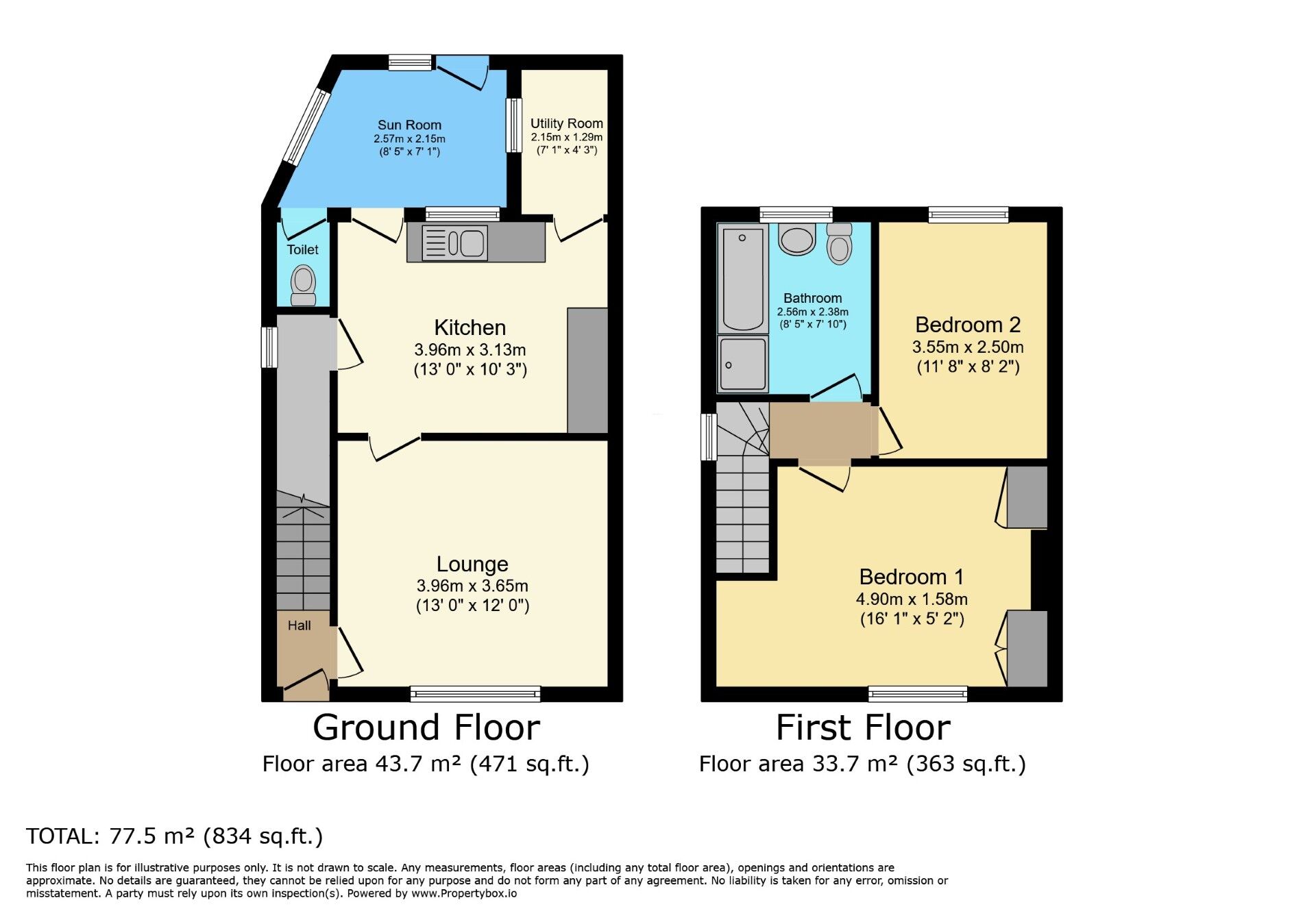 Floorplan of 2 bedroom Semi Detached House for sale, Knightsbridge Avenue, Bedworth, Warwickshire, CV12