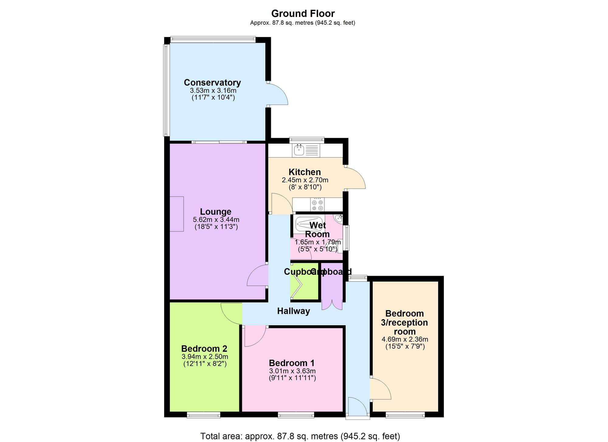 Floorplan of 3 bedroom Semi Detached Bungalow for sale, High Ash Close, Exhall, Warwickshire, CV7