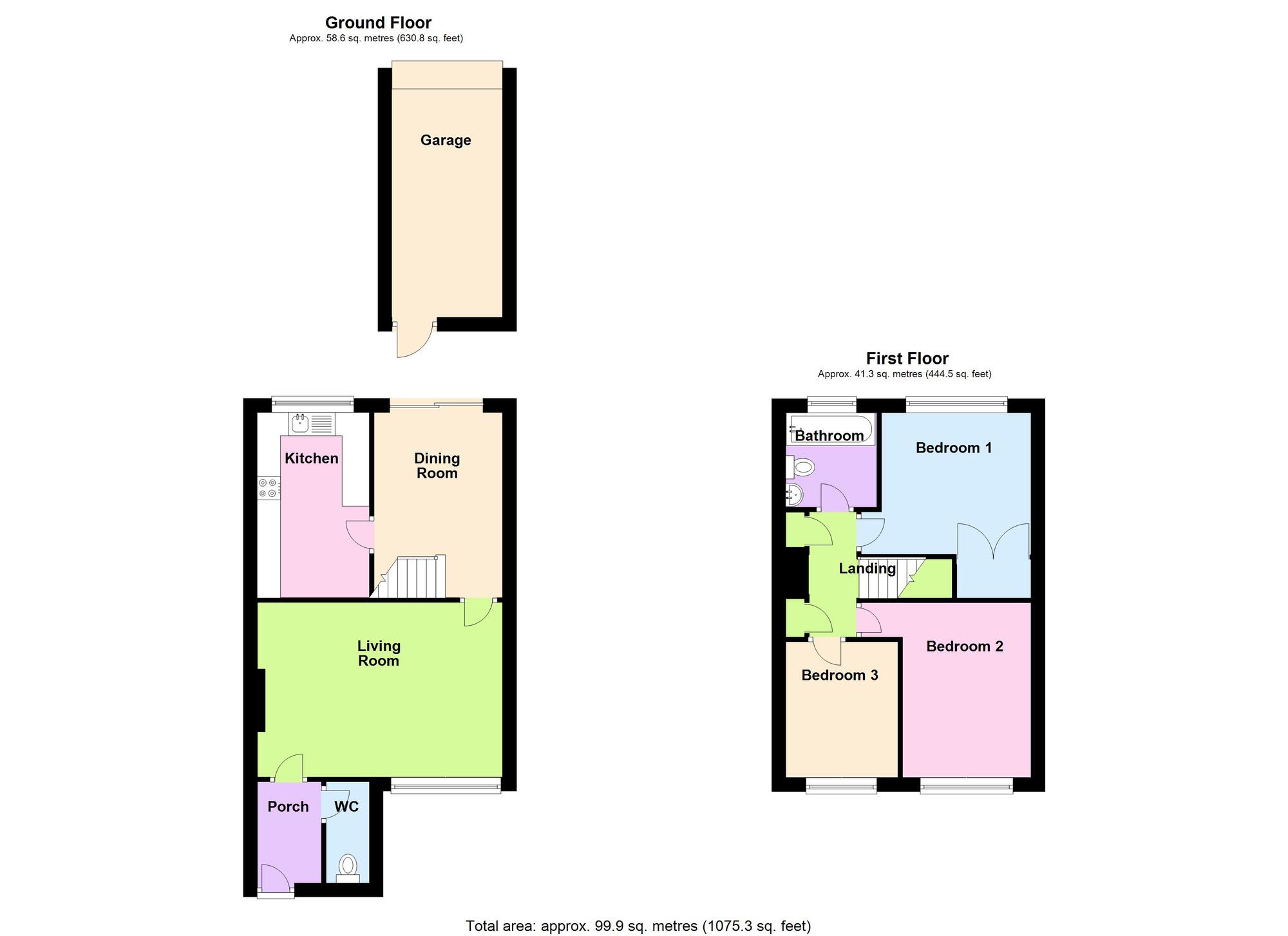 Floorplan of 3 bedroom End Terrace House for sale, Glenwood Gardens, Bedworth, Warwickshire, CV12