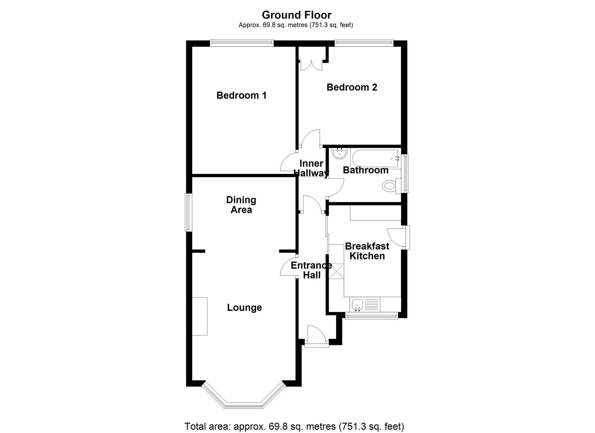 Floorplan of 2 bedroom Detached Bungalow for sale, The Oaks, Bedworth, Warwickshire, CV12