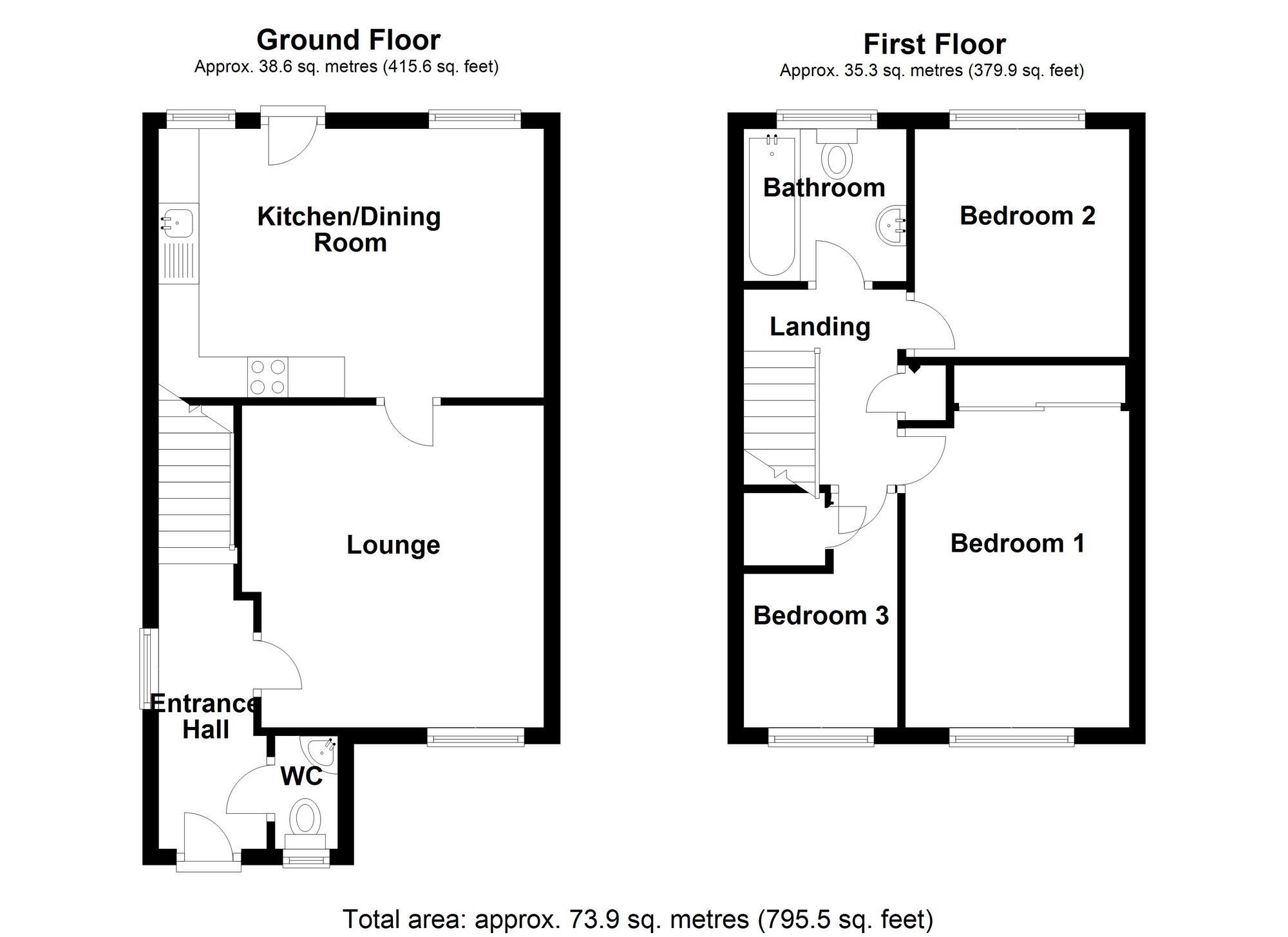 Floorplan of 3 bedroom End Terrace House for sale, Moorlands Avenue, Kenilworth, Warwickshire, CV8