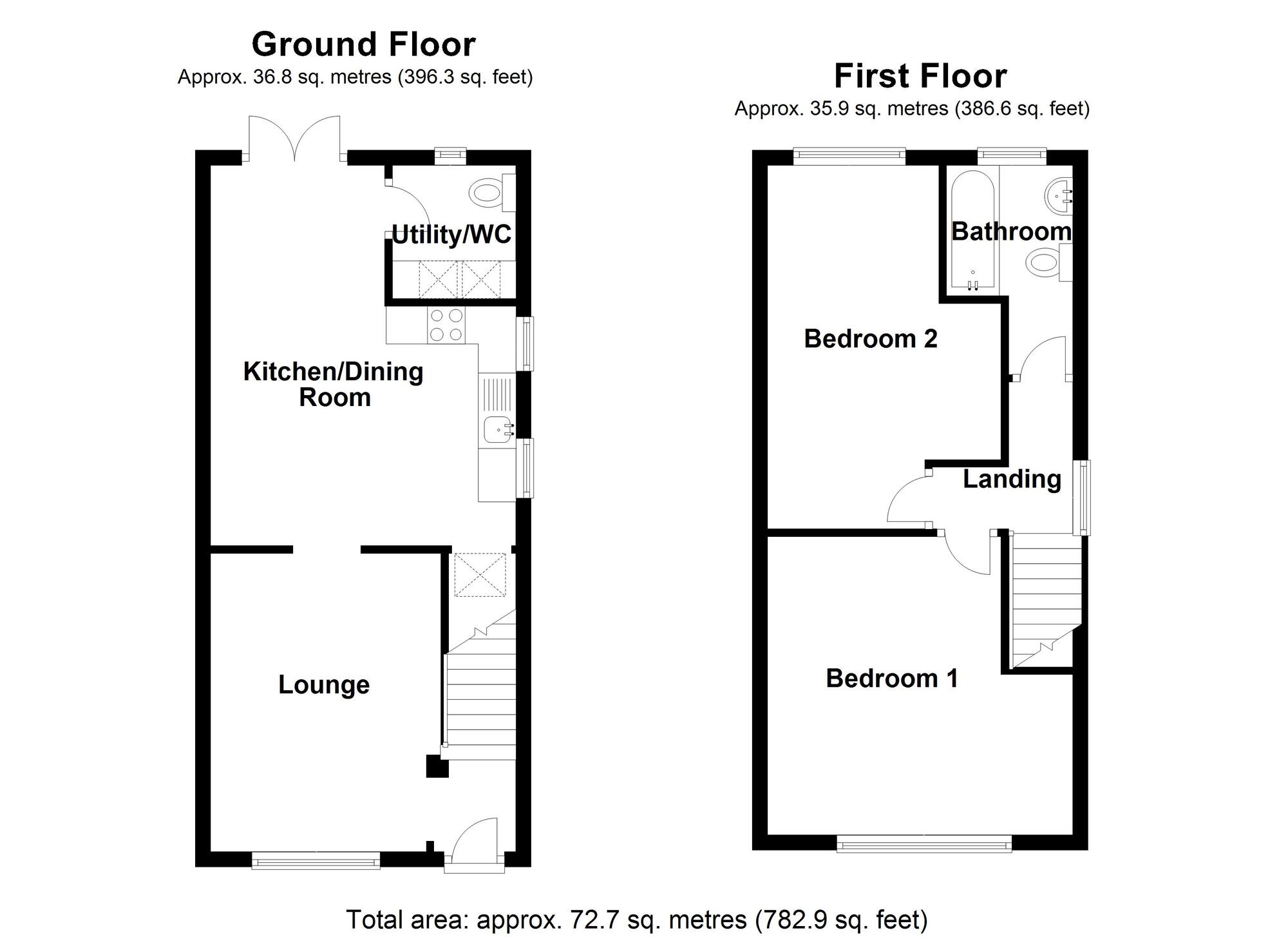 Floorplan of 2 bedroom Semi Detached House for sale, Evans Close, Bedworth, Warwickshire, CV12