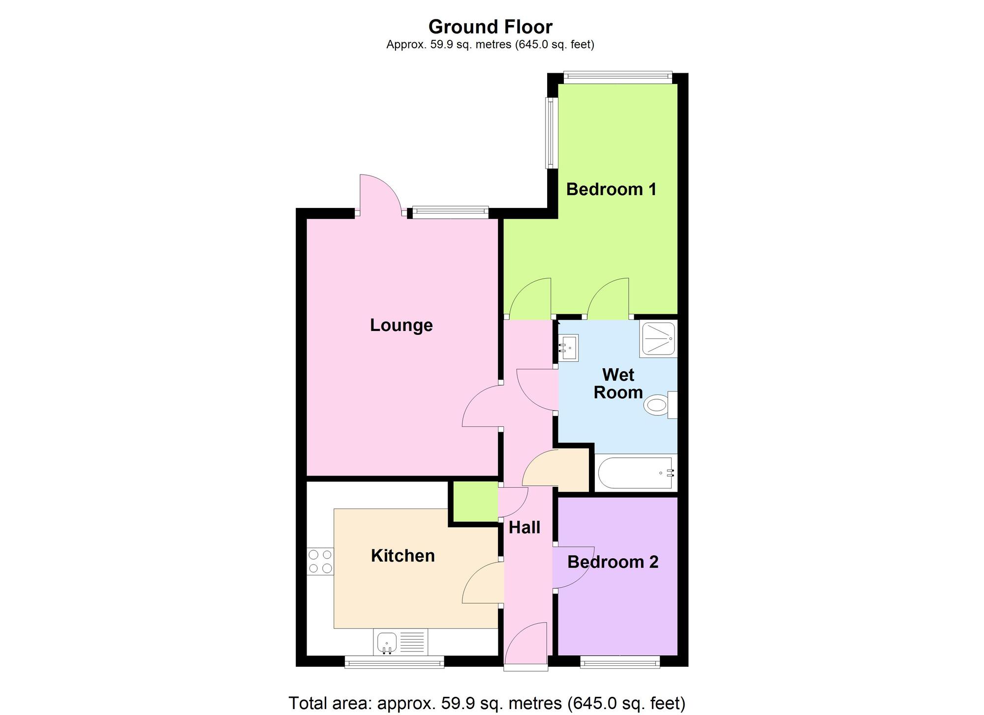 Floorplan of 2 bedroom Semi Detached Bungalow for sale, Mayfield Close, Bedworth, Warwickshire, CV12