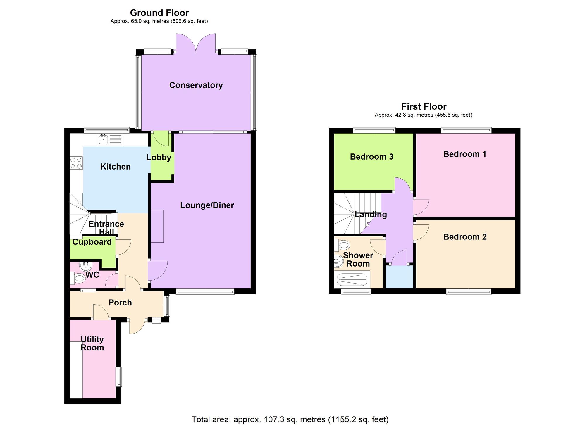 Floorplan of 3 bedroom End Terrace House for sale, Pembroke Close, Bedworth, Warwickshire, CV12