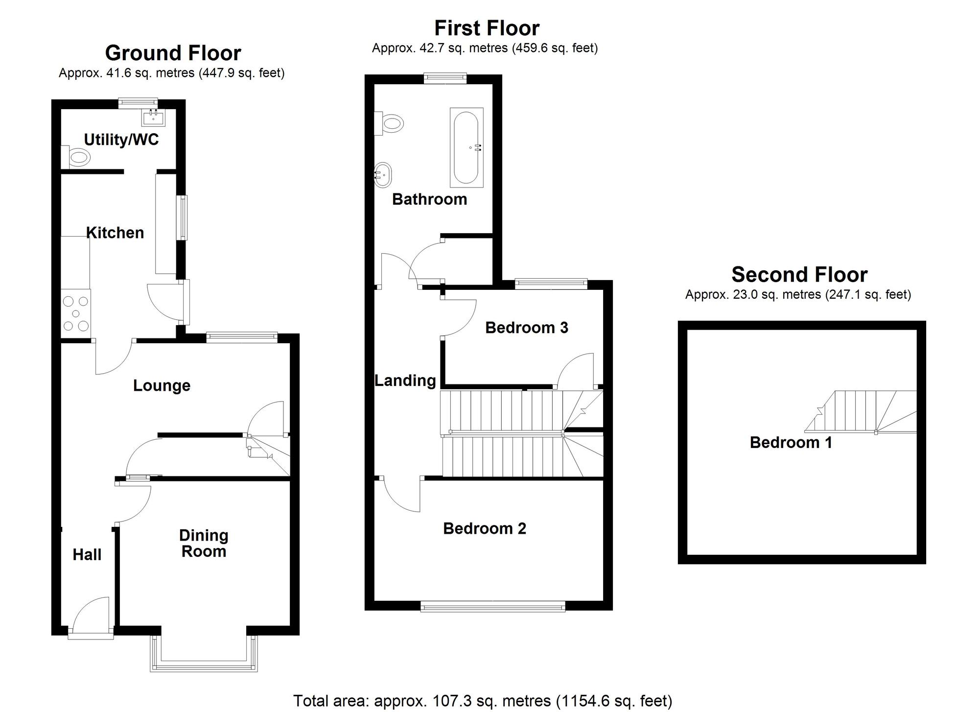 Floorplan of 3 bedroom Mid Terrace House for sale, Park Road, Bedworth, Warwickshire, CV12