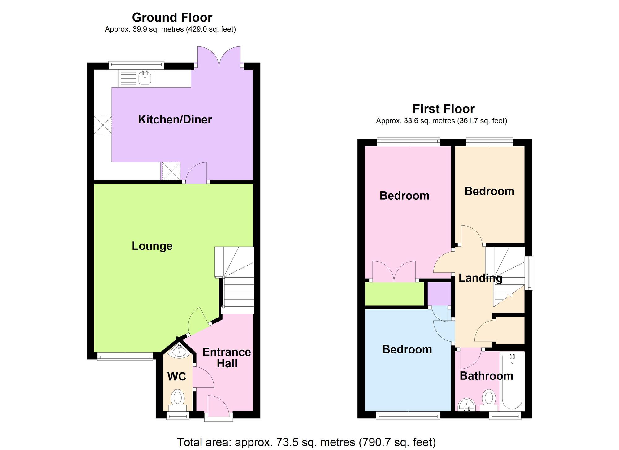 Floorplan of 3 bedroom End Terrace House for sale, Hatters Court, Bedworth, Warwickshire, CV12