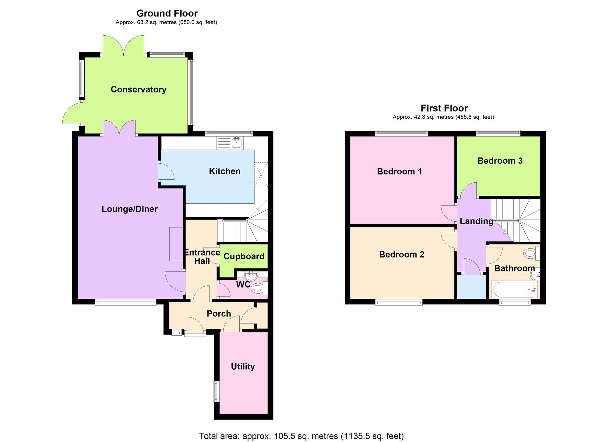 Floorplan of 3 bedroom End Terrace House for sale, Ashington Road, Bedworth, Warwickshire, CV12