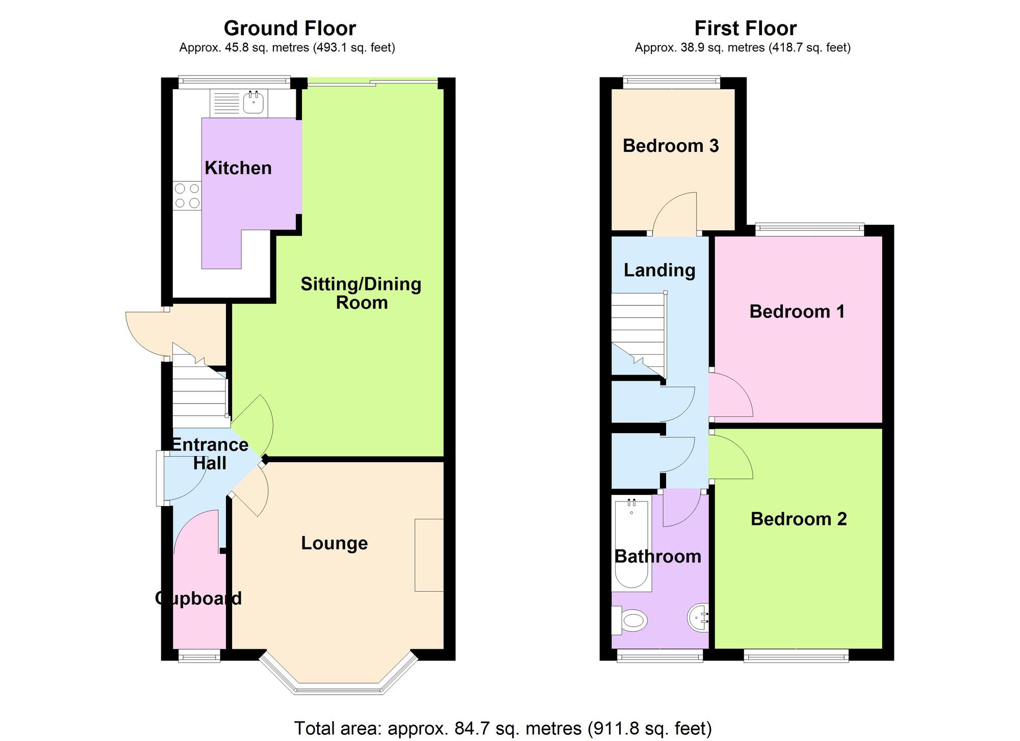 Floorplan of 3 bedroom Semi Detached House for sale, Nuneaton Road, Bulkington, Warwickshire, CV12