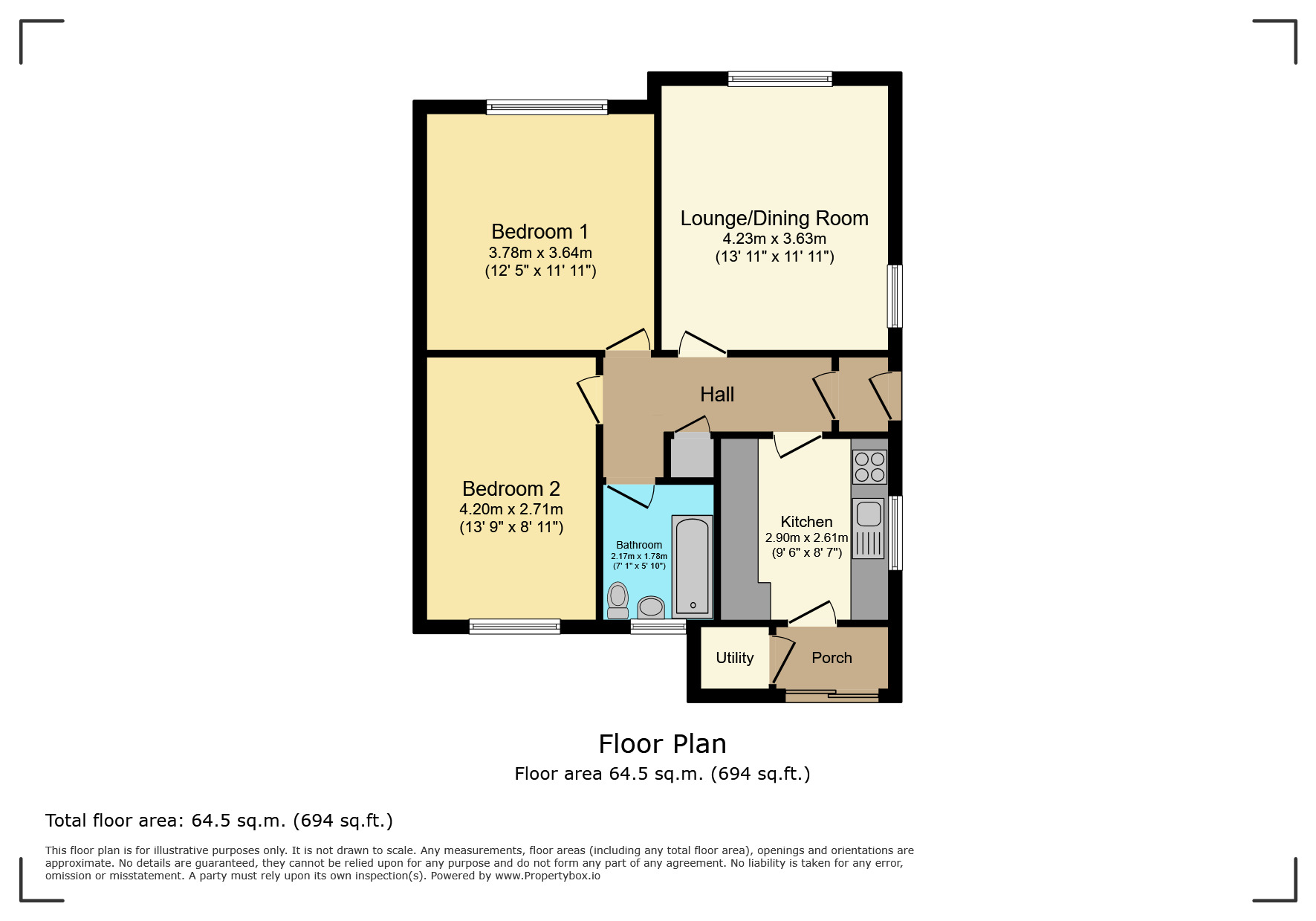 Floorplan of 2 bedroom Semi Detached Bungalow for sale, Tamar Road, Bulkington, Warwickshire, CV12