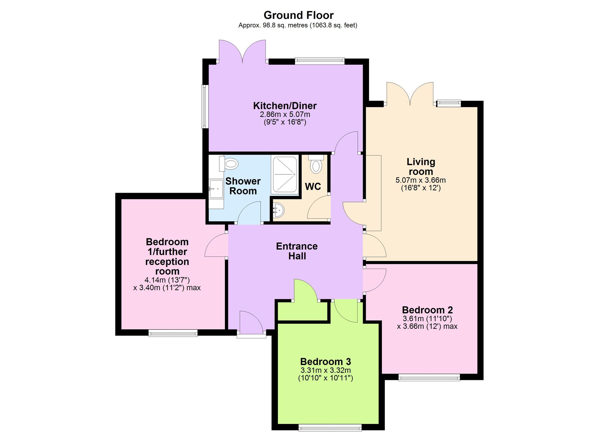 Floorplan of 3 bedroom Semi Detached Bungalow for sale, Mount Pleasant Road, Bedworth, Warwickshire, CV12