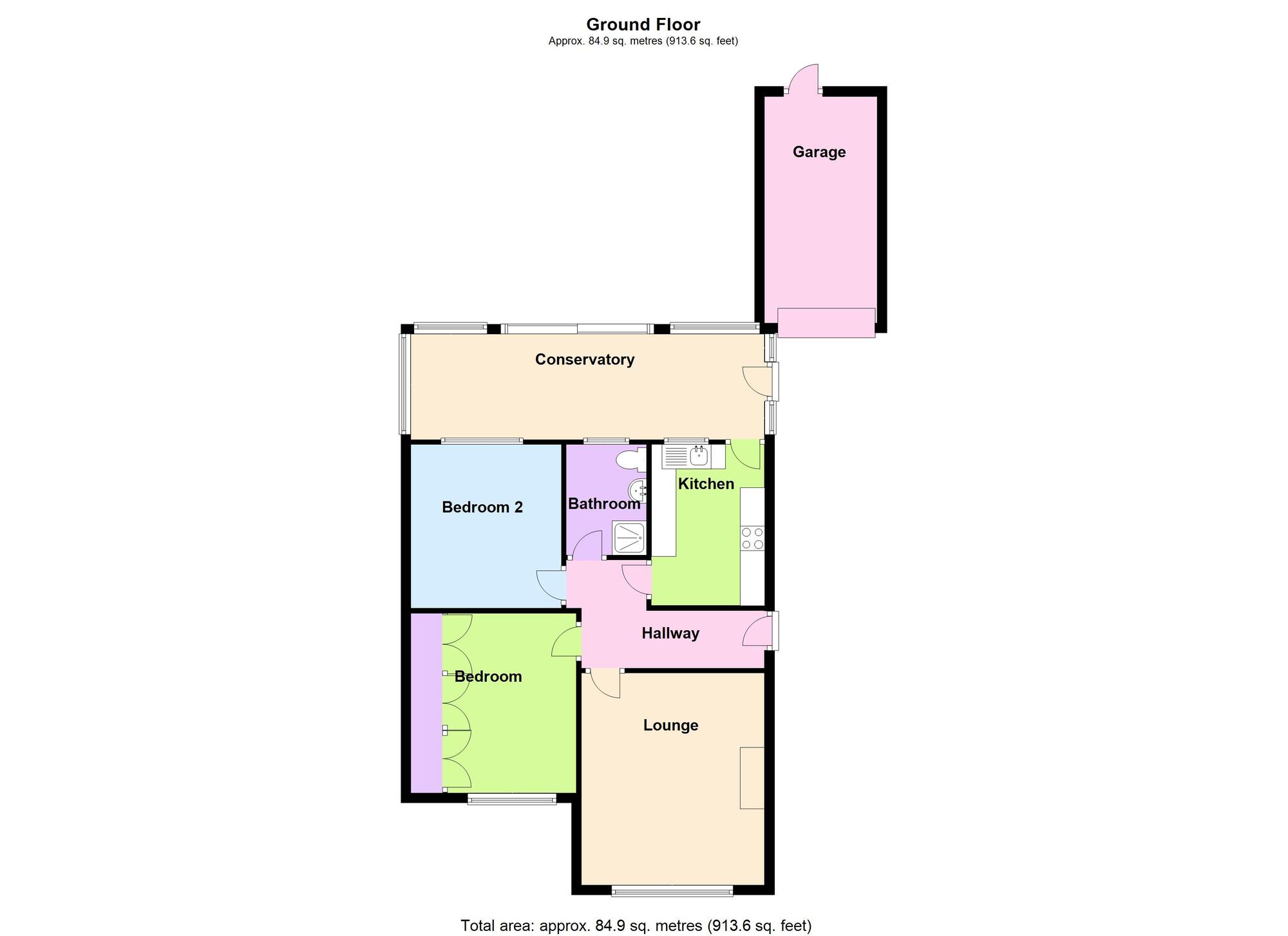 Floorplan of 2 bedroom Semi Detached Bungalow for sale, Newtown Road, Bedworth, Warwickshire, CV12