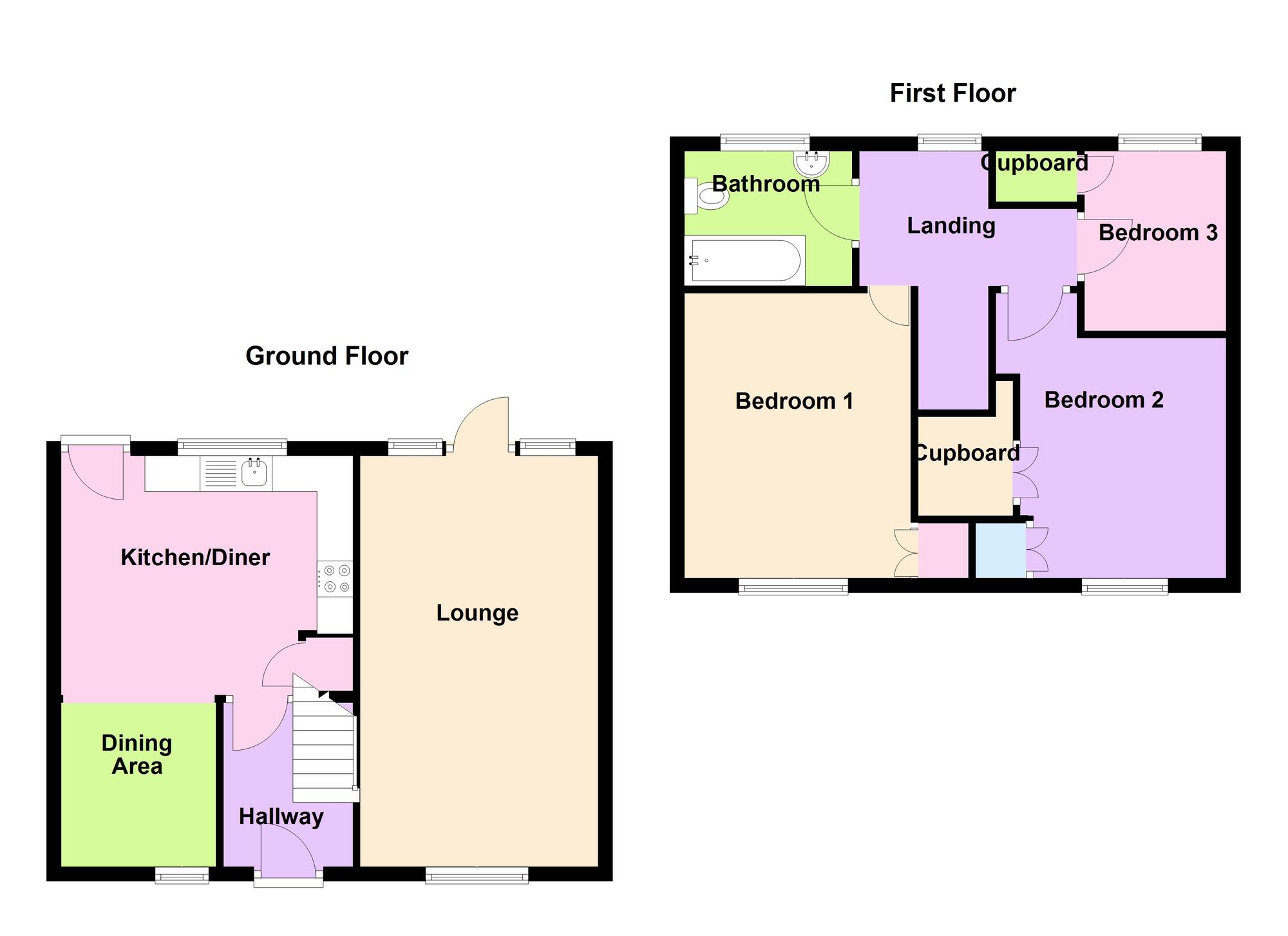 Floorplan of 3 bedroom Semi Detached House for sale, Tulliver Close, Bedworth, Warwickshire, CV12