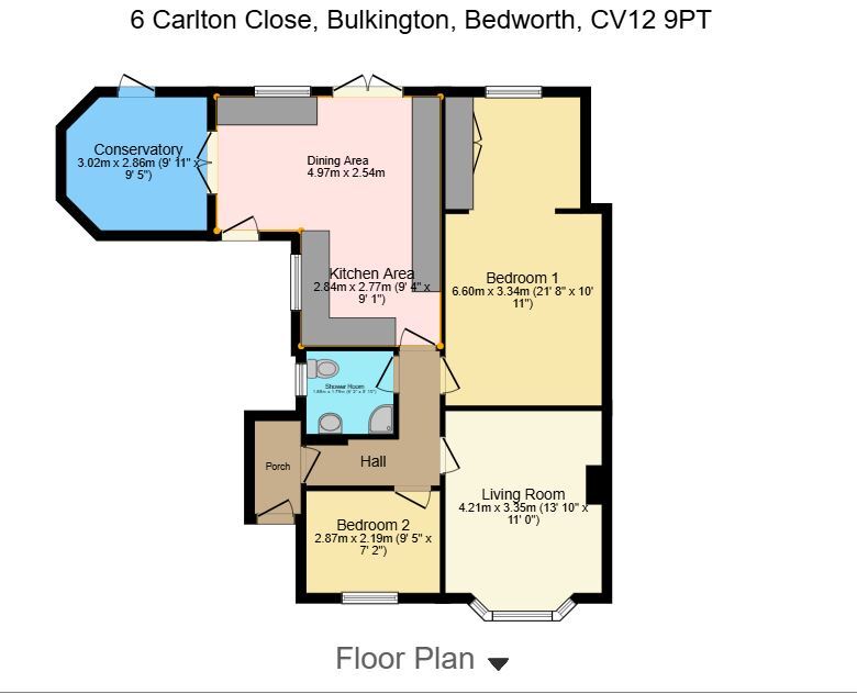 Floorplan of 2 bedroom Semi Detached House for sale, Carlton Close, Bulkington, Warwickshire, CV12