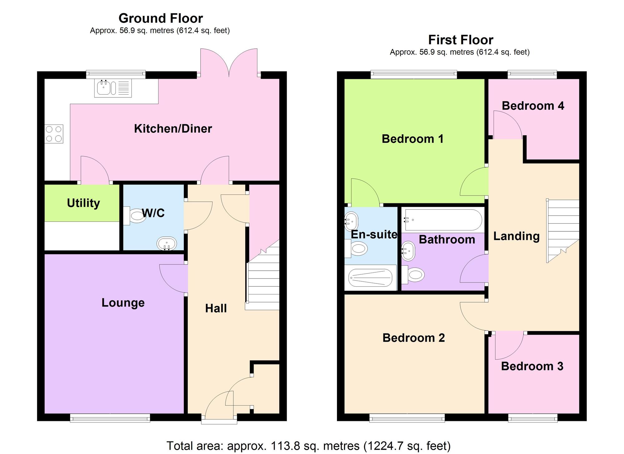 Floorplan of 4 bedroom Detached House for sale, Tame Way, Bulkington, Warwickshire, CV12