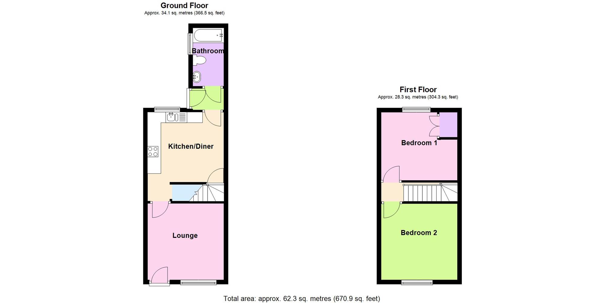 Floorplan of 2 bedroom Mid Terrace House for sale, Goodyers End Lane, Bedworth, Warwickshire, CV12