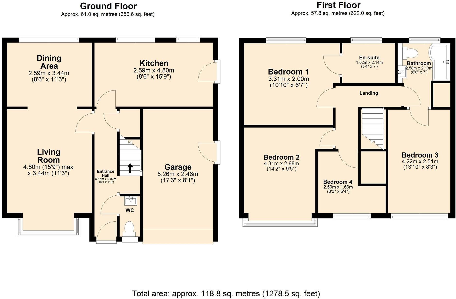 Floorplan of 4 bedroom Detached House for sale, Cotman Close, Bedworth, Warwickshire, CV12