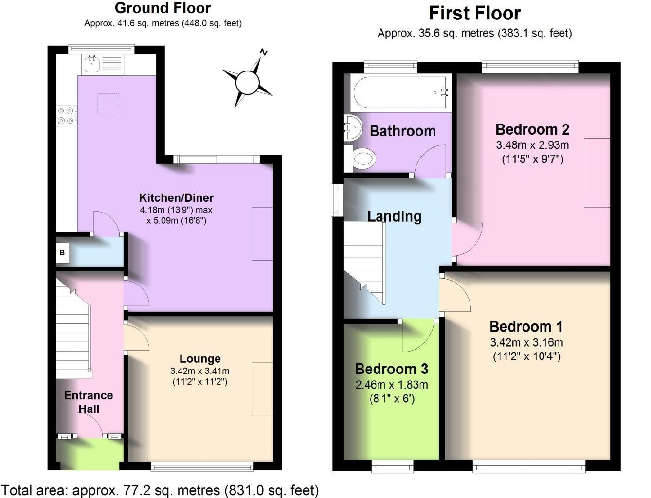 Floorplan of 3 bedroom Semi Detached House for sale, Mill End, Kenilworth, Warwickshire, CV8