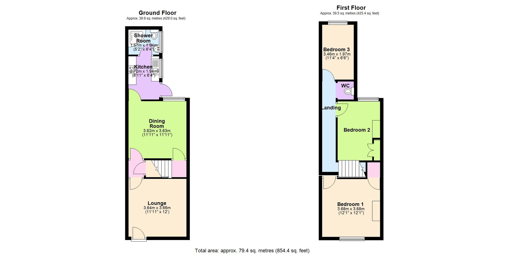 Floorplan of 3 bedroom Mid Terrace House for sale, Park Road, Bedworth, Warwickshire, CV12