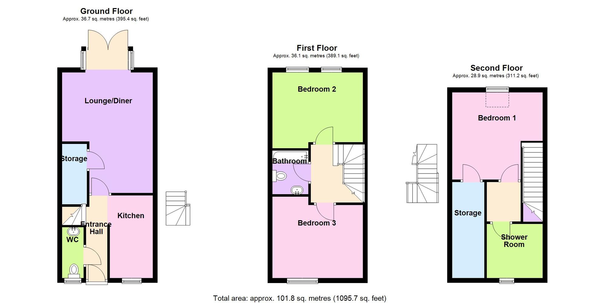 Floorplan of 3 bedroom Mid Terrace House for sale, Primrose Drive, Bedworth, Warwickshire, CV12